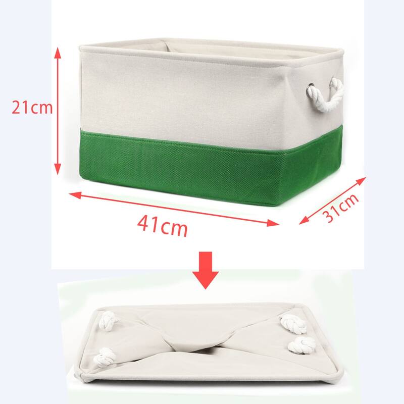 Foldable Polyester Storage Basket or Bin with Durable Cotton Handles
