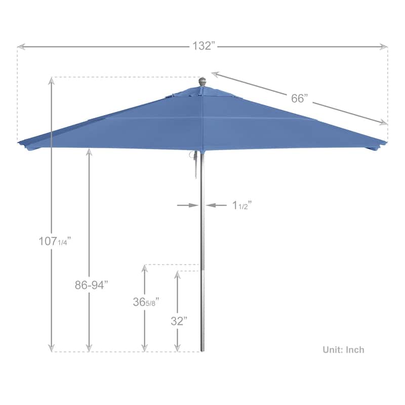 California Umbrella 11' Venture Series Patio Umbrella Silver Aluminum Pole Fiberglass Ribs Pulley Lift Pacifica