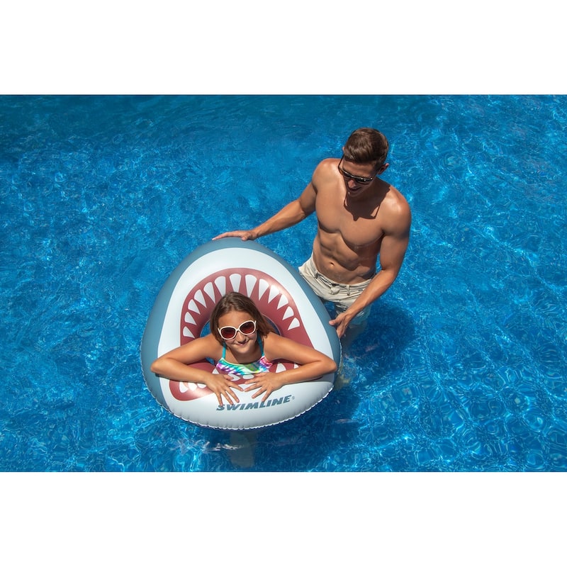 38" White and Gray Inflatable Kids Shark Mouth Pool Ring