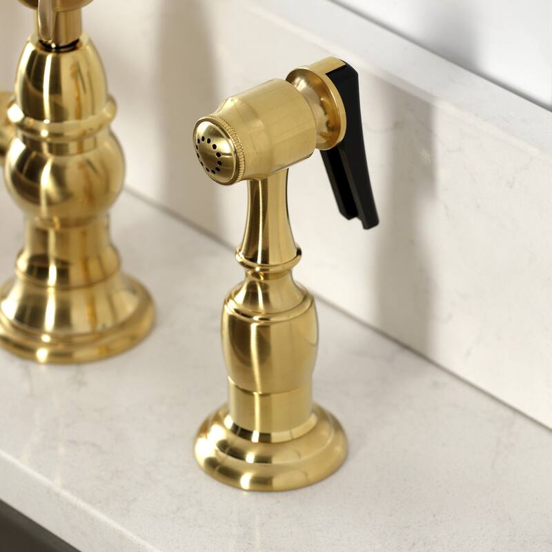 Kingston Brass Essex Two-Handle 4-Hole Deck Mount Bridge Kitchen Faucet with Brass Side Sprayer