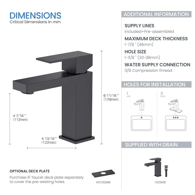 Single Handle Bathroom Sink Faucet with Pop Up Drain