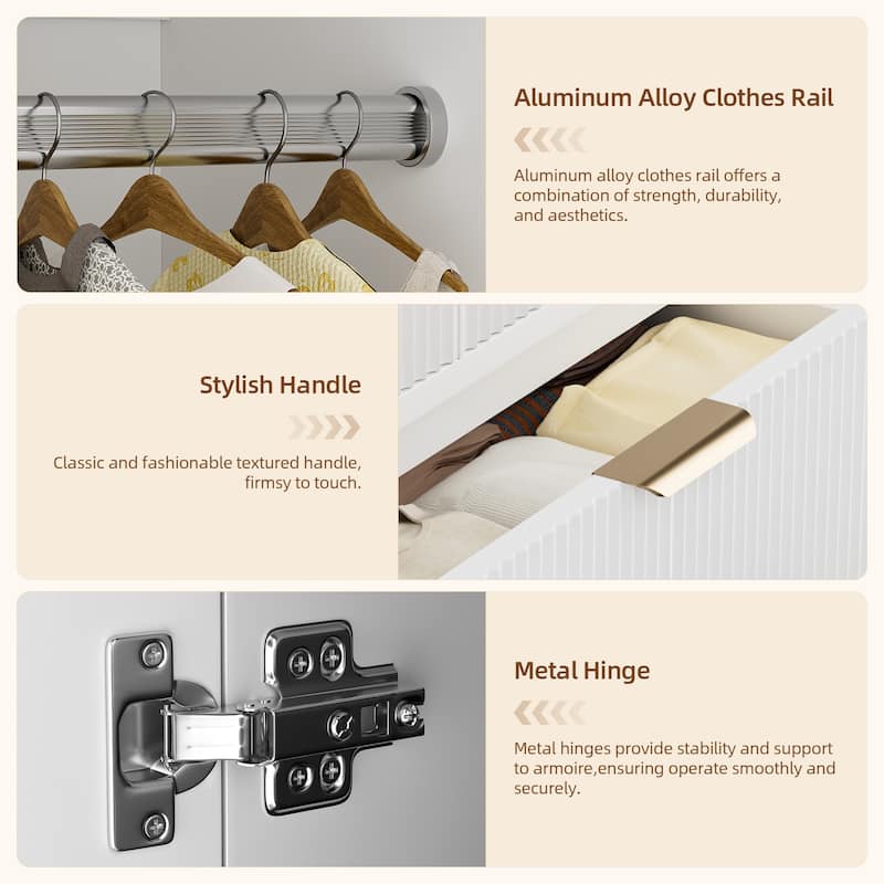 Pocassy 70" H Wardrobe Closet with 2 Doors and 2 Drawers for Bedroom