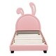 preview thumbnail 5 of 7, Pink Twin Upholstered Leather Platform Bed with Rabbit Ear Ornament
