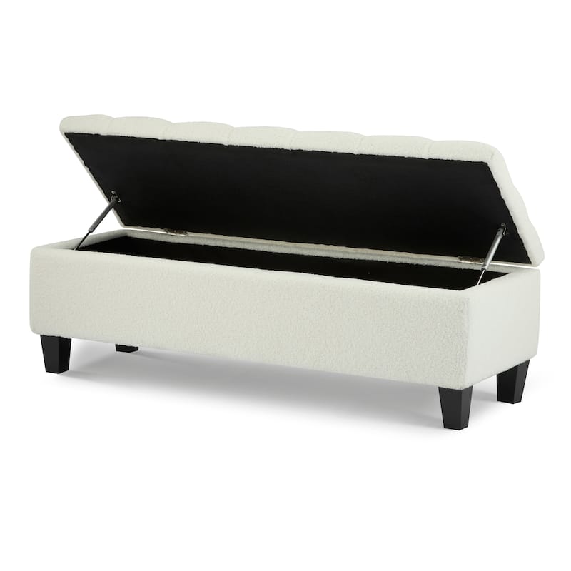 End of Bed Upholstered Ottoman Bench with Storage, Rubber Wood Legs