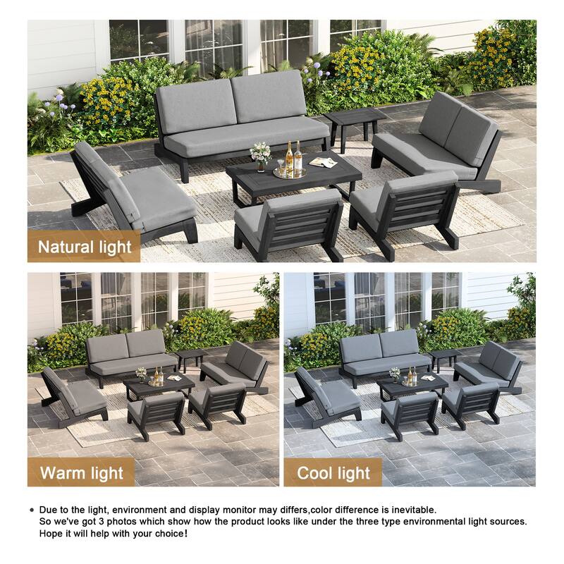 Casual Teak Wood Large 7-Piece Outdoor Patio Conversation Set