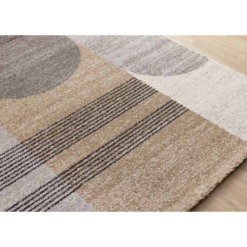 Brown Grey White Striped Arched Shapes Indoor Rug