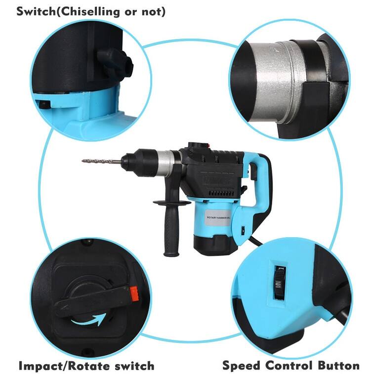 Rotary Hammer Drill 1100W 1-1/2" SDS Plus with Drill Bits & Case