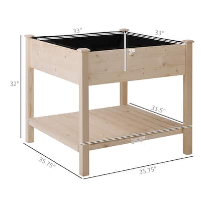 Raised Garden Bed Planter Box Wooden Elevated Garden Bed 2 Tiers Planter Box Stand with Storage Shelf for Vegetable, Natural