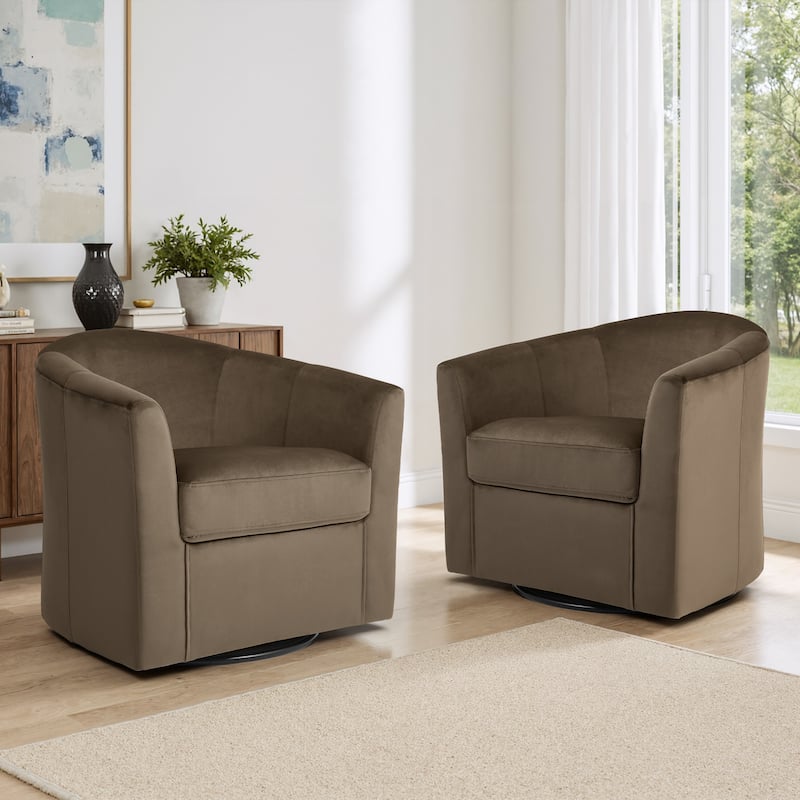 Modern 29"W Upholstered Swivel Barrel Chair for Living Room Set of 2 - Coffee