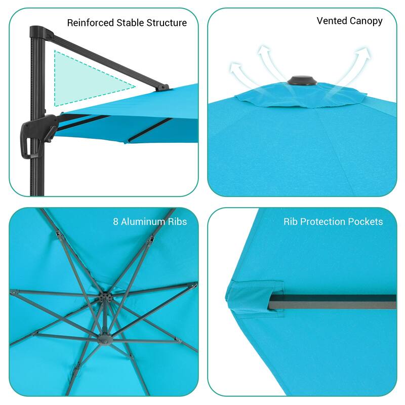 LIVOOSUN 11.5x9FT Aluminum Cantilever Patio Umbrella Solution-Dyed Fabric w/Base