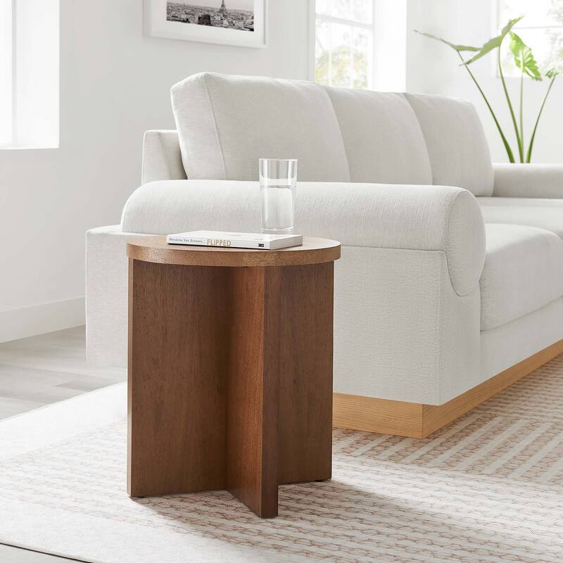 Silas Round Wood Side Table - Walnut