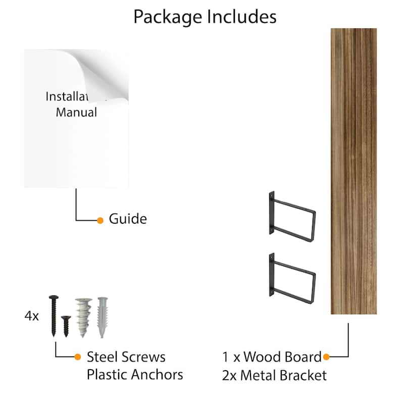 Wallniture Toledo 48 Inch Wooden Shelf for Living Room, Office Shelf, Wall Mounted Bookshelf, Farmhouse, Burnt, 1 Pc