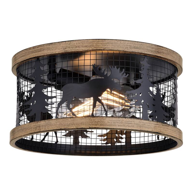 Kodiak 12-in W Black Rustic Round Cage Flush Mount Ceiling Light Fixture Tree Motif