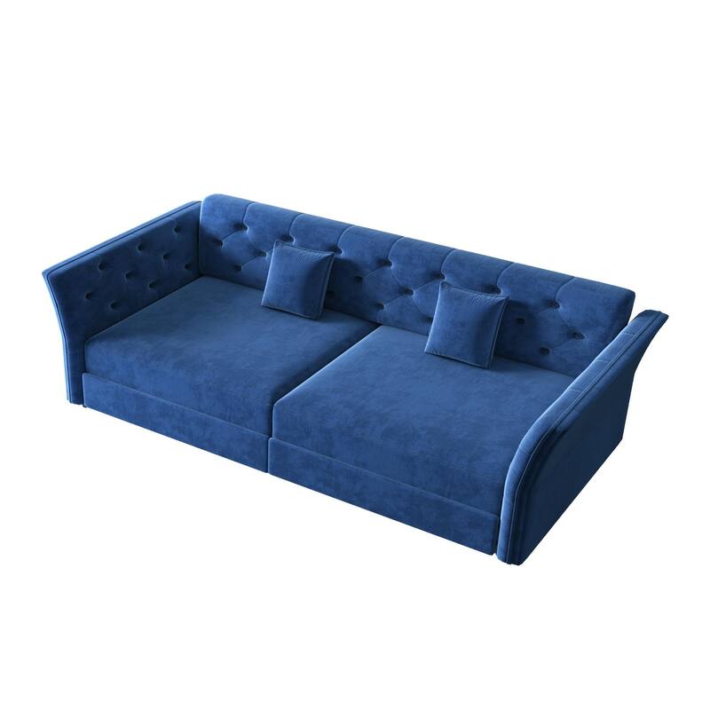 74.4" Velvet Sofa Bed, Pull-Out Sleeper Couch, Convertible Loveseat, Upholstered Sofa Bed with Tufted Backrest, Flared Arms