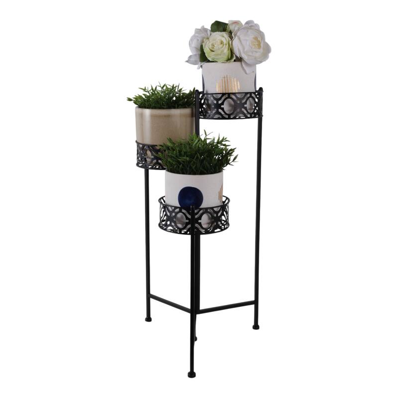 Metal Iron Plant Stand Intricate Frame Garden Decor - 29" Black - 16" x 8.25" x 29"