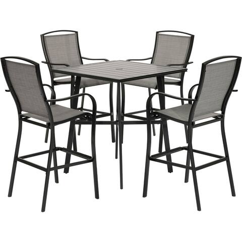 Hanover Foxhill 5-Piece Commercial-Grade Counter-Height Dining Set with 4 Sling Chairs and 42-in. Slat Table