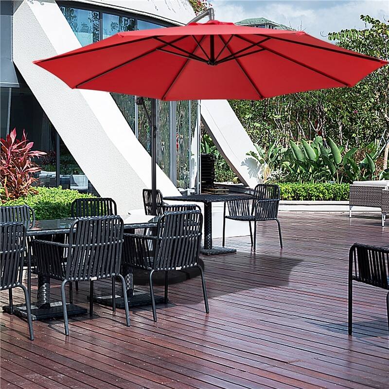 Yaheetech 10 Ft Patio Offset Umbrella Outdoor Hanging Cantilever Umbrella with Crank & Cross Base