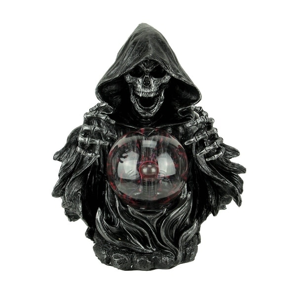 Seer of the Underworld Grim Reaper with Red Plasma Ball Statue - 11.25 X 8.75 X 6.5 inches