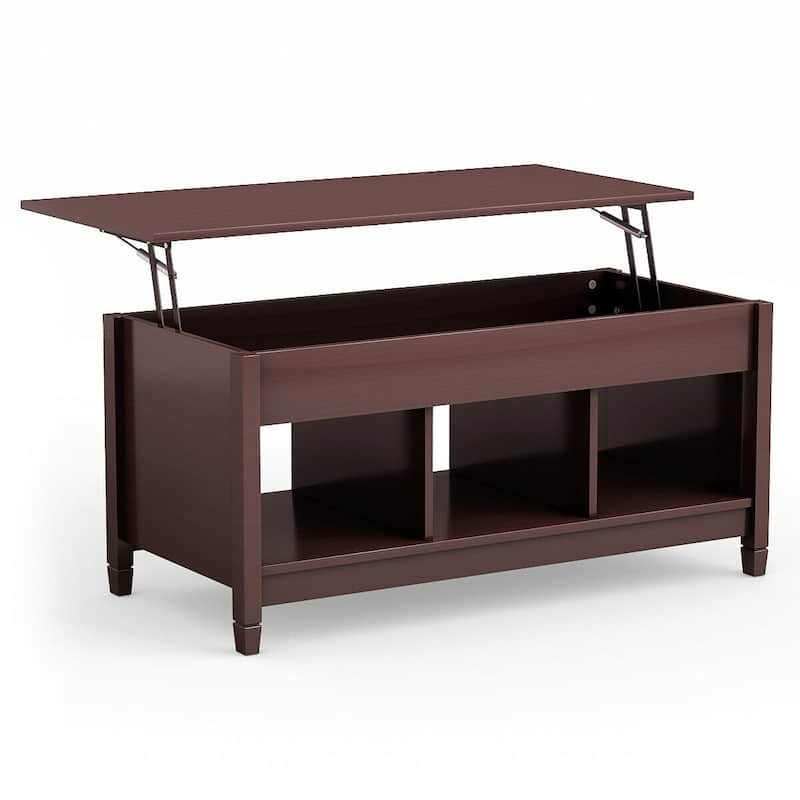 Lift Top Coffee Table with Hidden Storage Compartment-Coffee - 41" x 19.5" x (19"-24.5") (L x W x H)