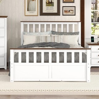 White Walnut Wooden Platform Bed Frame with 2 Drawers and Slat Support ...