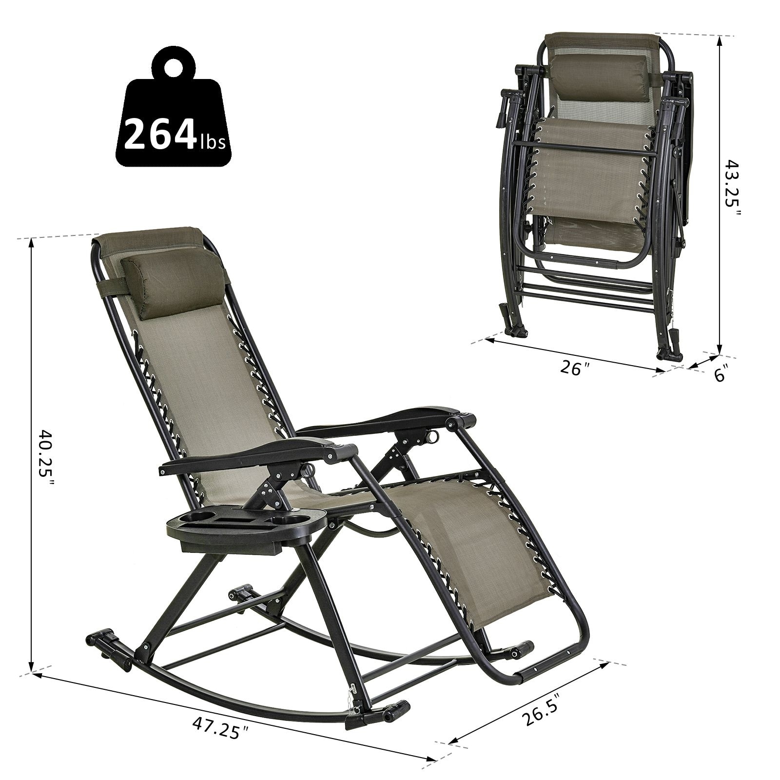 Outsunny Zero Gravity Lounge Chair Adjustable Rattan Wicker Lounger with Cup Holder Pool Headrest for Garden Phone Container Backyard Porch 