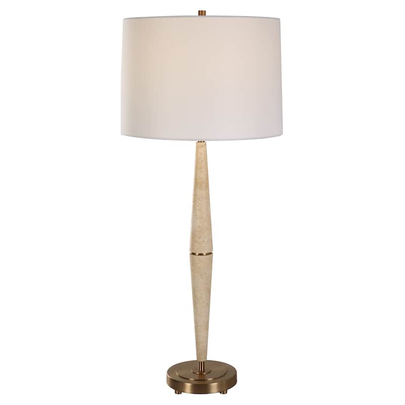 Uttermost Palu Travertine Table Lamp - 38"H,   Shade 11"H x 16"Dia.