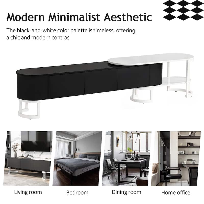 67.7"-76.4" Extendable TV Stand for TVs up to 75'', Media Console Table w/ 3 Drawers, TV Media Center w/ Adjustable Legs