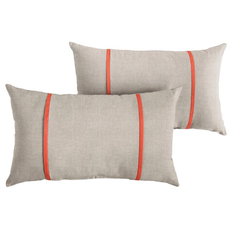 Sorra Home Sunbrella Outdoor Double Petite Flange Pillow Set of 2 - Sunbrella - Cast Silver/Canvas Melon - 16 in H x 26 in W x 6 in D
