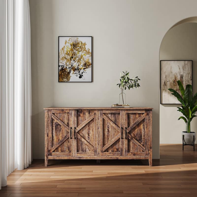 Cabinet with 4 Doors and 4 open shelgves,Freestanding Sideboard Storage Cabinet Entryway Floor Cabinet