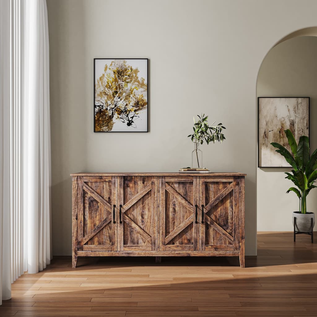 GDF Studio - Judland Rustic 31.50" Tall Freestanding Sideboard Storage Cabinet with Doors and Open Shelves