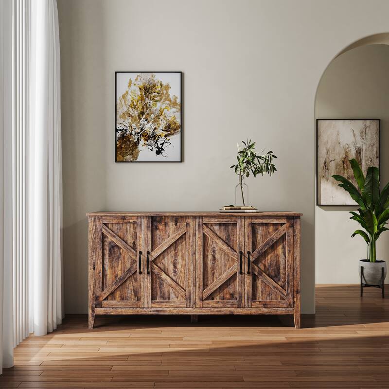 GDF Studio - Judland Rustic 31.50" Tall Freestanding Sideboard Storage Cabinet with Doors and Open Shelves