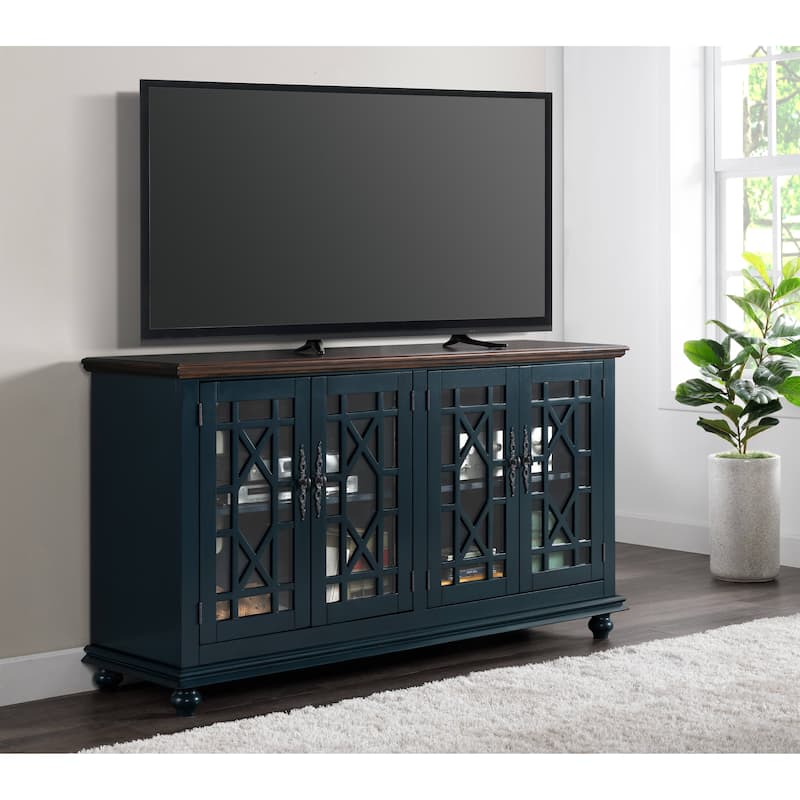 The Curated Nomad Mentezuma 63-inch TV Stand - Blue with Coffee Walnut Top
