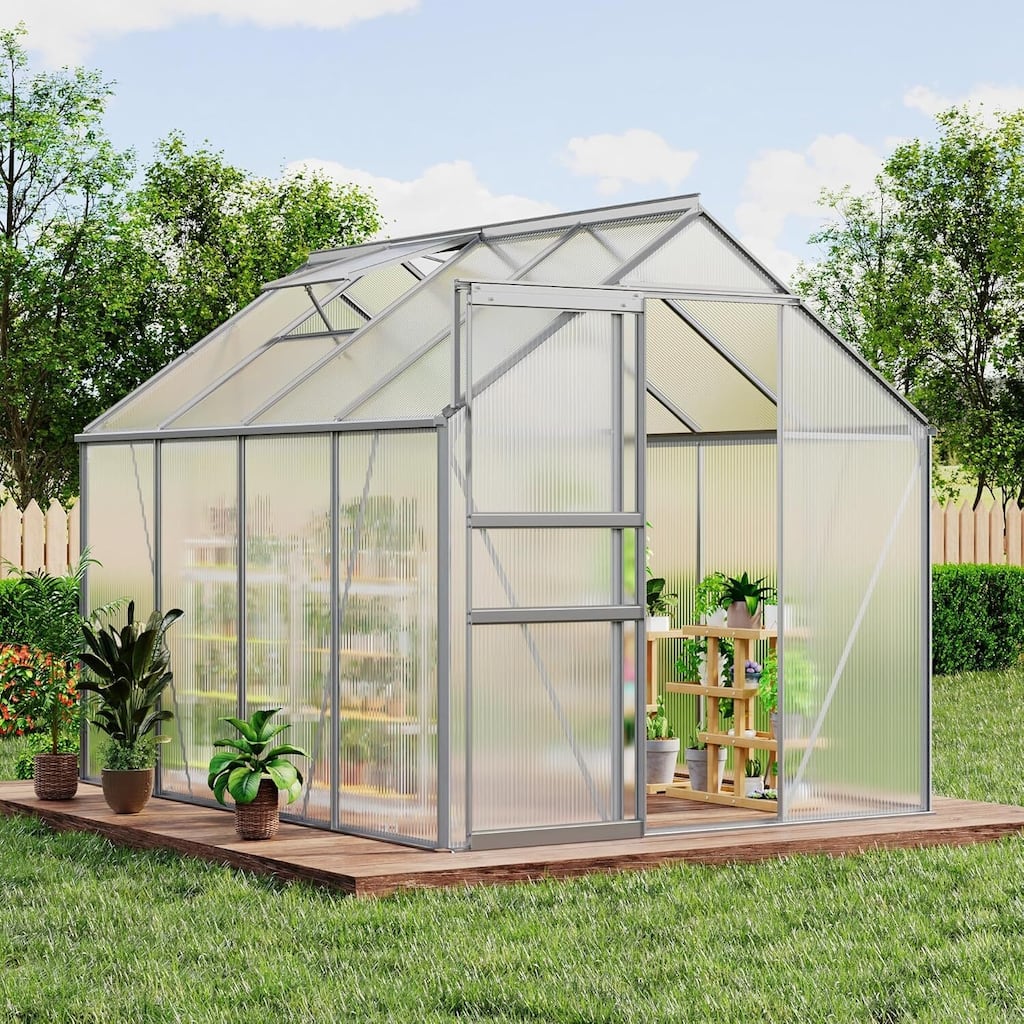 6 x 8 FT Winter Polycarbonate Greenhouse for Outdoors Gardening, Silver