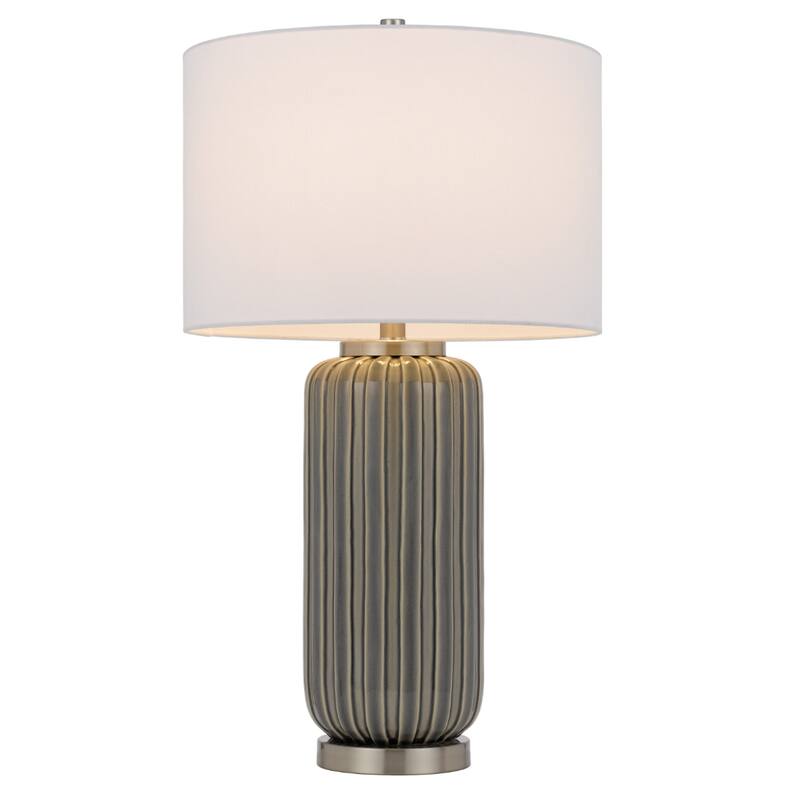 Grey Metal Table Lamp with White Drum Linen Shade and 3 Way Dimmable Switch - 16” x 16” x 19” (D x W x H)