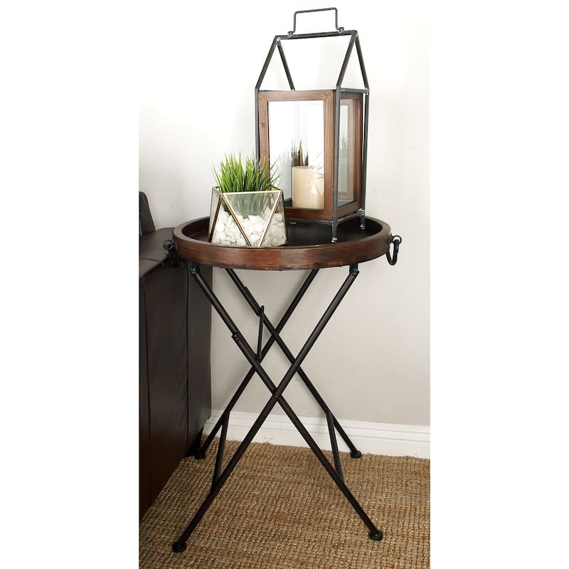 Metal Accent Table with Brown Wood Top - Black - Roche River Decor - 20"W x 20"L x 28"H