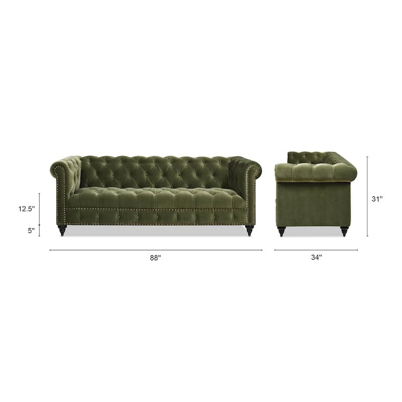 Alto 88" Mid-Century Tufted Rolled Arm Velvet Chesterfield Sofa