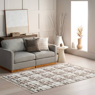 Nuloom Crimson High-Low Plaid Tasseled Area Rug