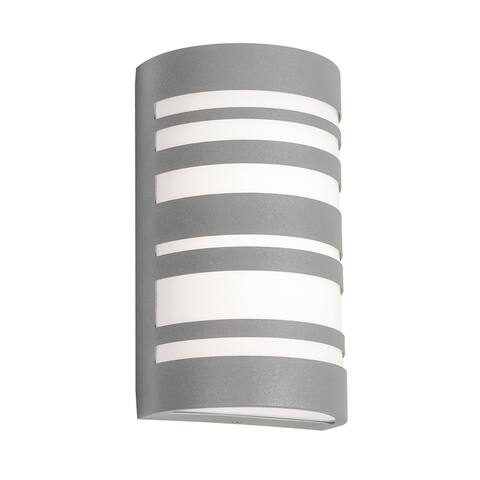 Naknek 12-inch Textured Grey LED Outdoor Sconce with White Acrylic Shade by Havenside Home