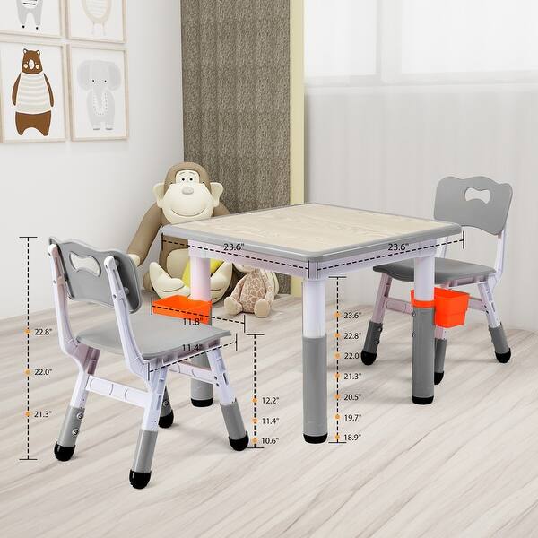 Wood Grain Table Kids Table & Chair Set with Adjustable Height
