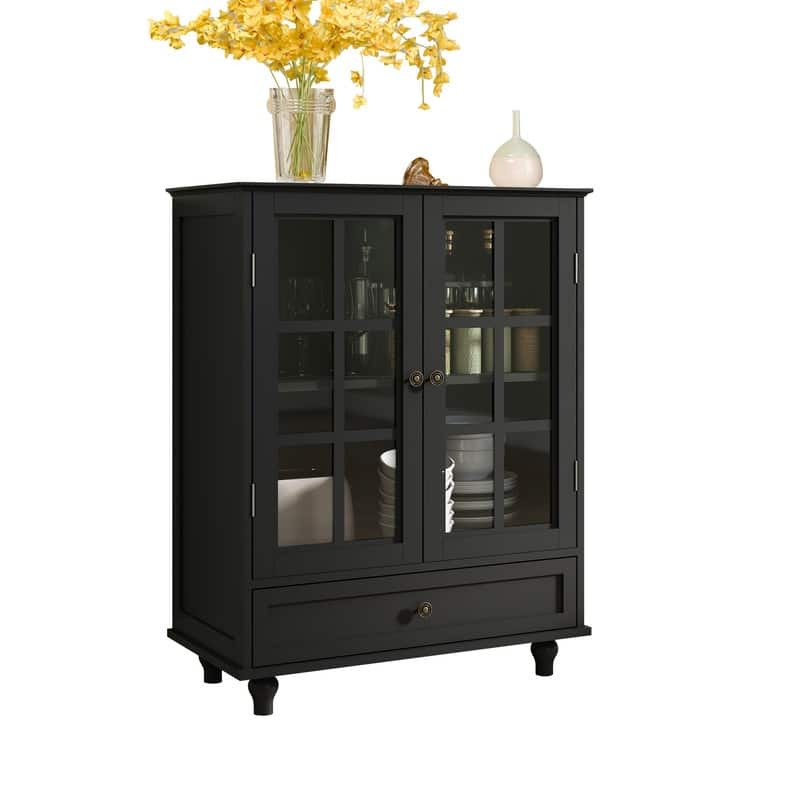 Modern Buffet Cabinet with Adjustable Shelves and Display Glass Doors for Versatile Living Room Storage