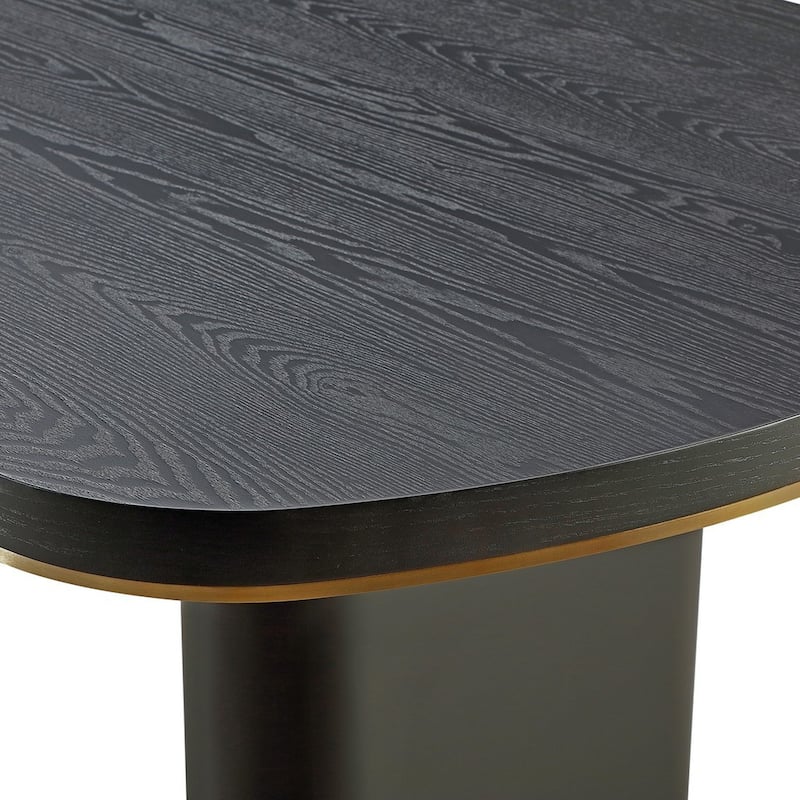 79 Inch Modern Dining Table, Oval Shaped Surface, Brass Metal Accents