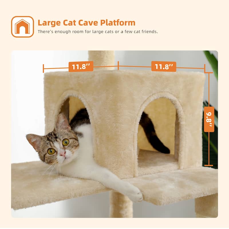 Indoor Multi-Level Tall Cat Tower with Hammock, Scratching Posts, Condo and Top Perch