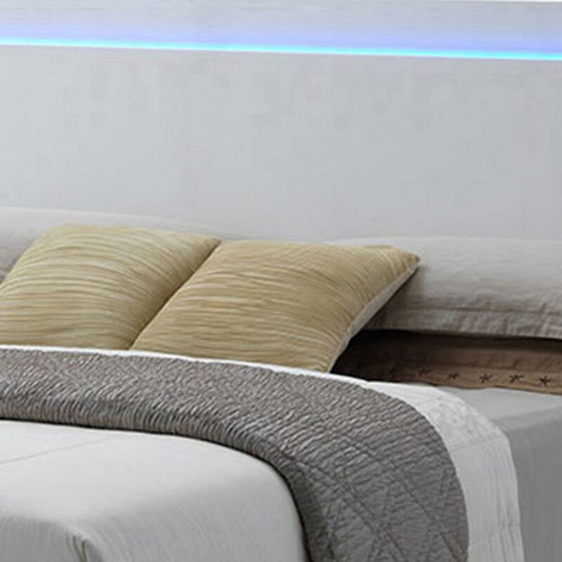 Sok California King Panel Bed, LED Headboard, Low Profile Footboard, White