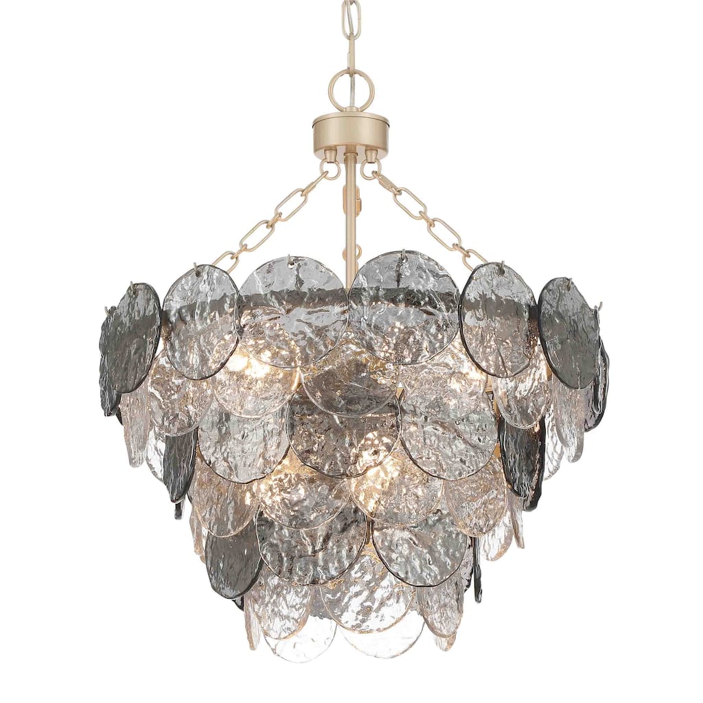 Yep by Golden Lighting Cascada 8-light Pendant in Aegean Silver and Smoke Plated Glass - Gold
