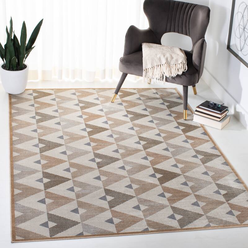 SAFAVIEH Atlas Hadas Modern Geometric Viscose Rug - 3'3" x 5'3" - Beige/Grey
