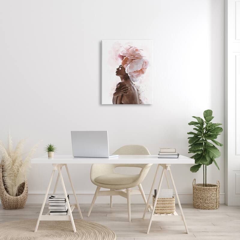 Stupell African American Woman Pink Floral Crown Abstract Portrait Canvas Wall Art - Brown