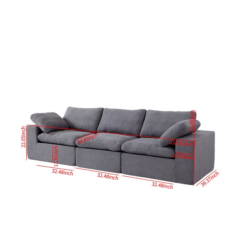 Chenille Upholstered 3 Seater Channel Sofa Deep Seat Modular Couch