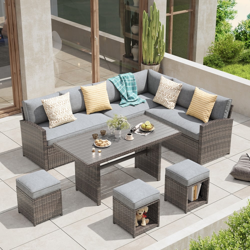 Outdoor 7-piece Wicker Dining Set Patio Sofa Furniture