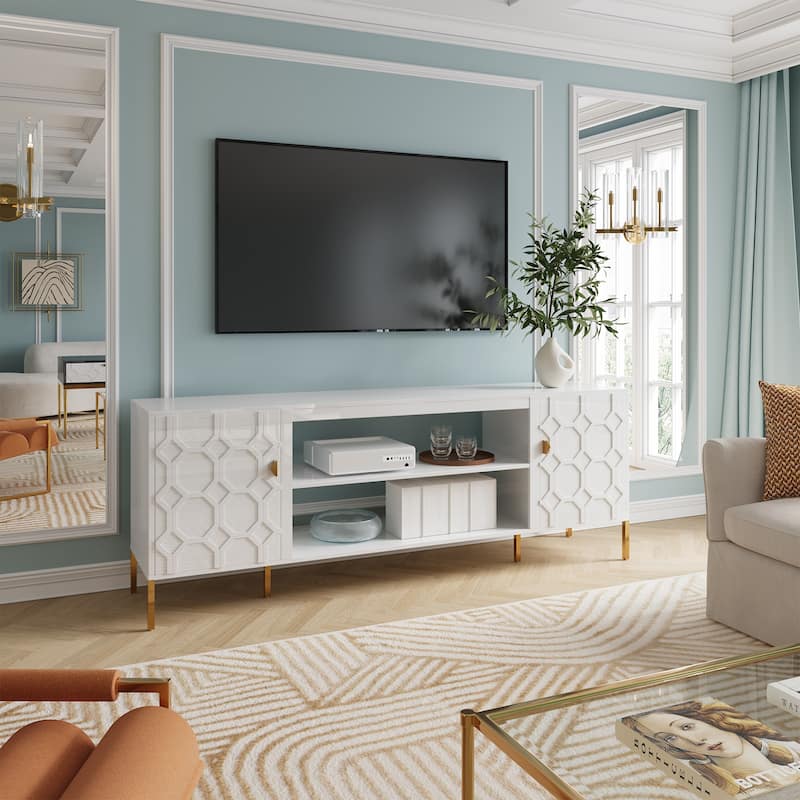 Clihome High Gloss Storage 70'' TV Stand - White