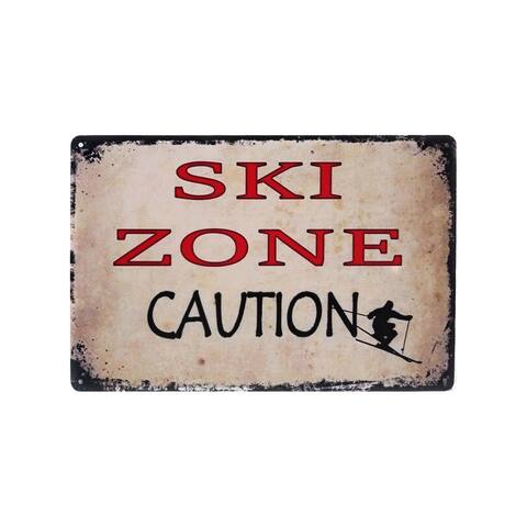Ski Zone Caution Cabin Sign Metal Tin Sign 12" x 8" - 12" x 8"